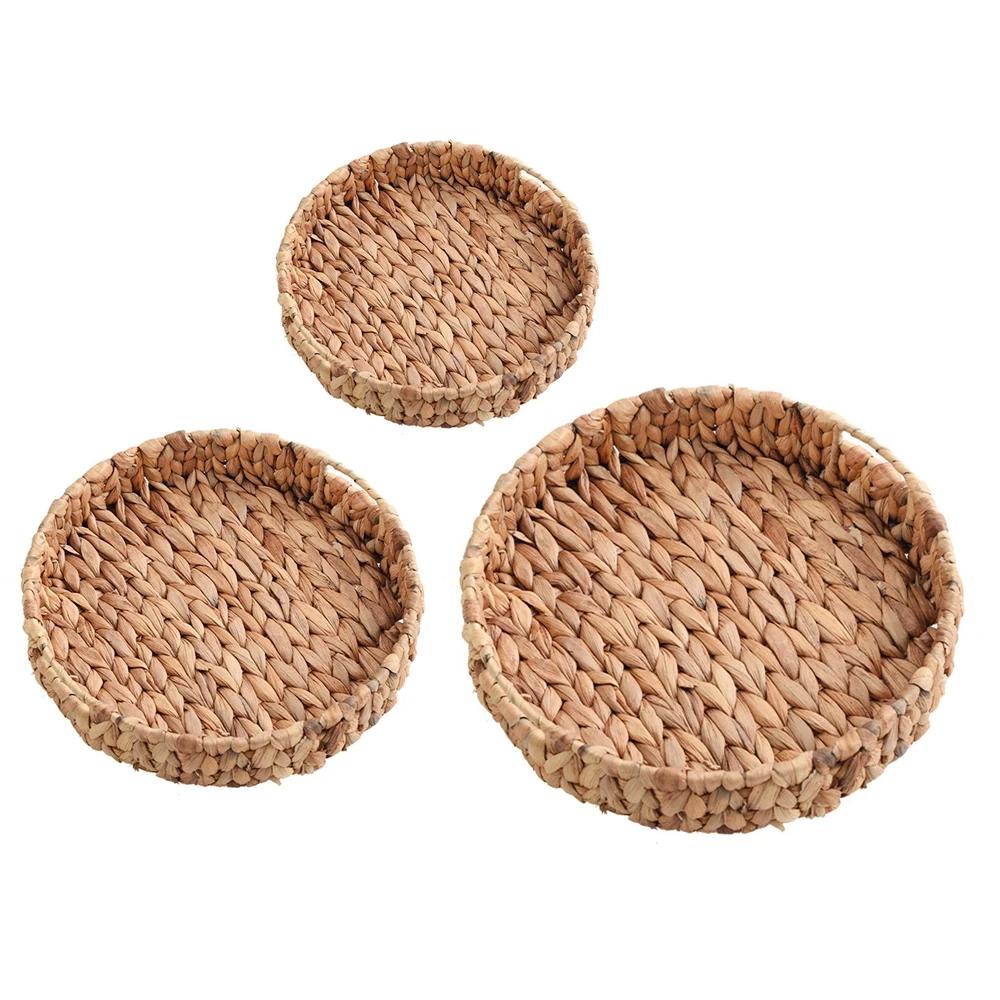 Rattan Weidenkorb Handgeflochten Obst Tee Snack Brotkorb Kosmetik Runde Aufbewahrungsbox Wasserhyazinthe Tablett Schmuckschale