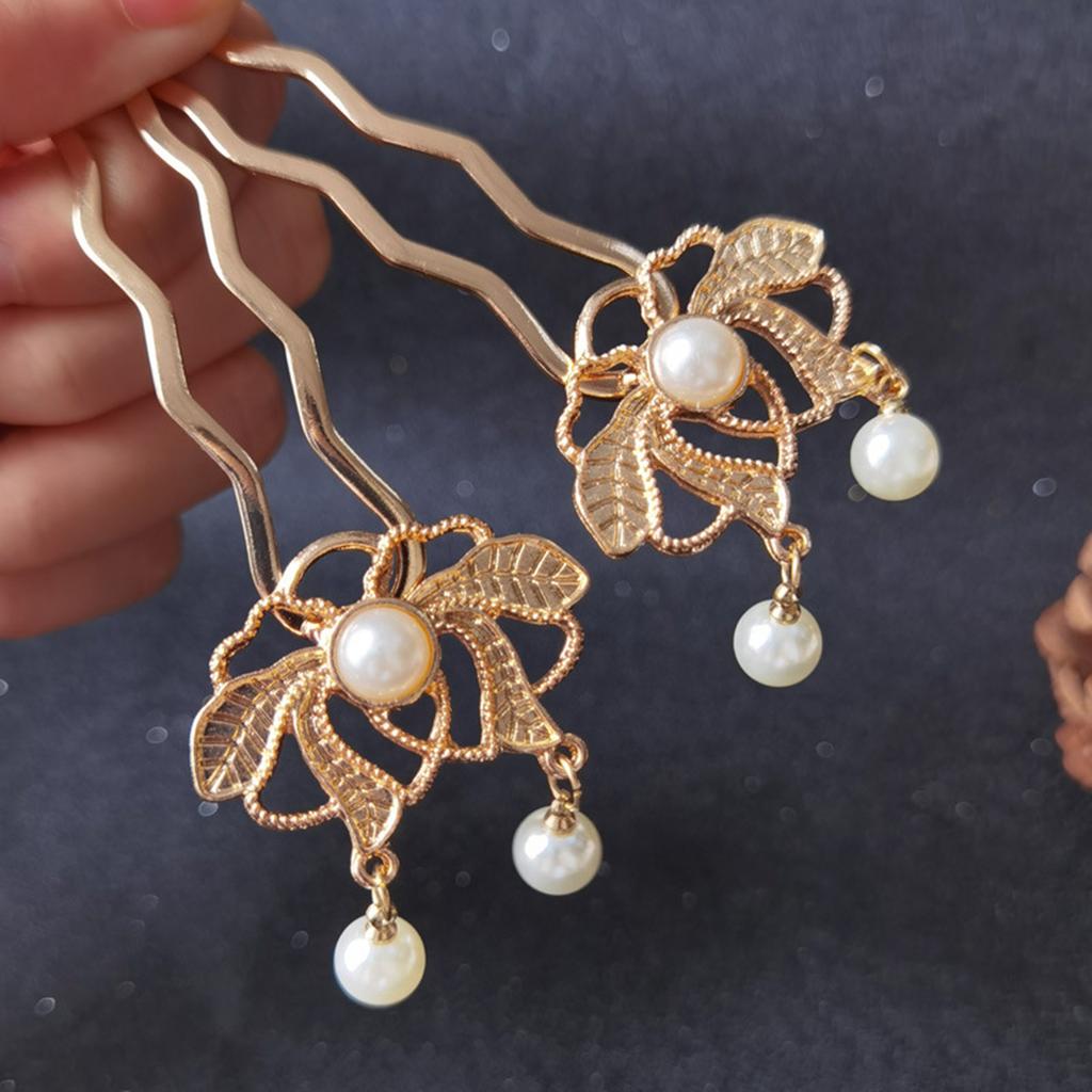 U Shape Hairpin for Women Chinese Hanfu Pearl Hair Stick  for Women Girls and Hairdressing Salon