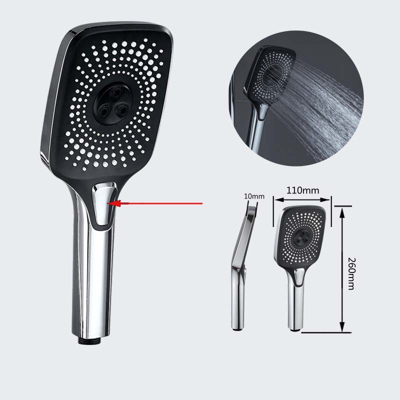 3 Modes Black Shower Head High Pressure Water Saving Rainfall Shower Set One-key Stop Water Gray  Handheld Shower Head