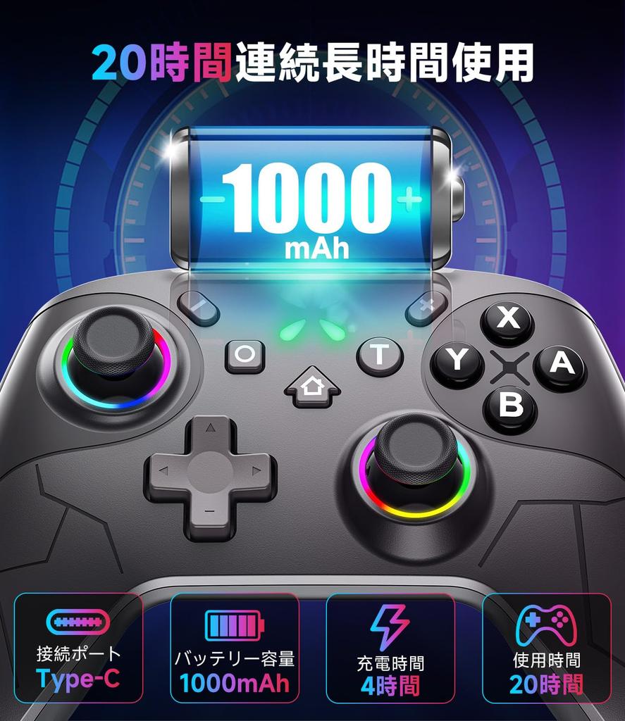 Switch 2 Controller with Double Hole Compatible with Switch Generations Innovative Switch Pro Controller with Turbo Gyro HD Back RGB Zero Wireless
