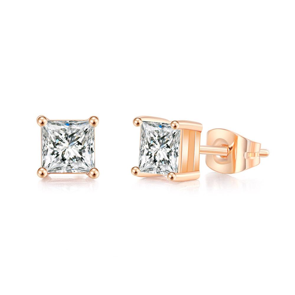 

Popular Square Zircon Stud Earrings For Men Women Classic Everything Matching Ear Accessories Jewelry aretes de mujer 8mm рожевий колір золота
