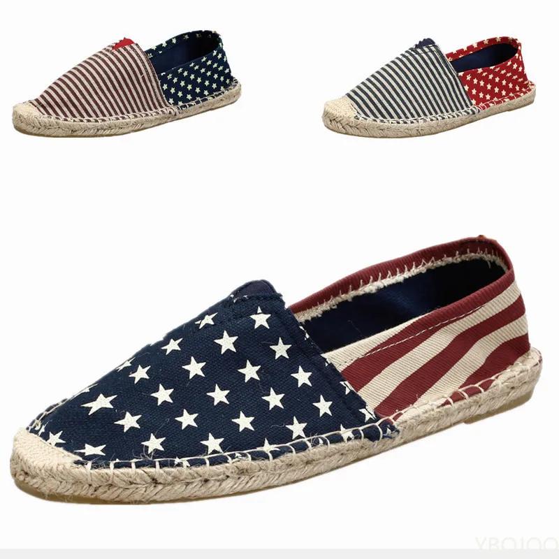 Pánské espadrilky, pánské patchworkové nazouvací letní boty, pánské mokasíny, prodyšné plátěné pánské boty, jutové zabalené dámské boty, unisex boty