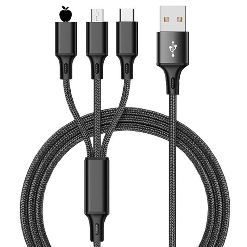 100W Transparent 3-in-1 Fast Charging Cable for Apple, Huawei, and Type-C Devices, 6A Super Speed