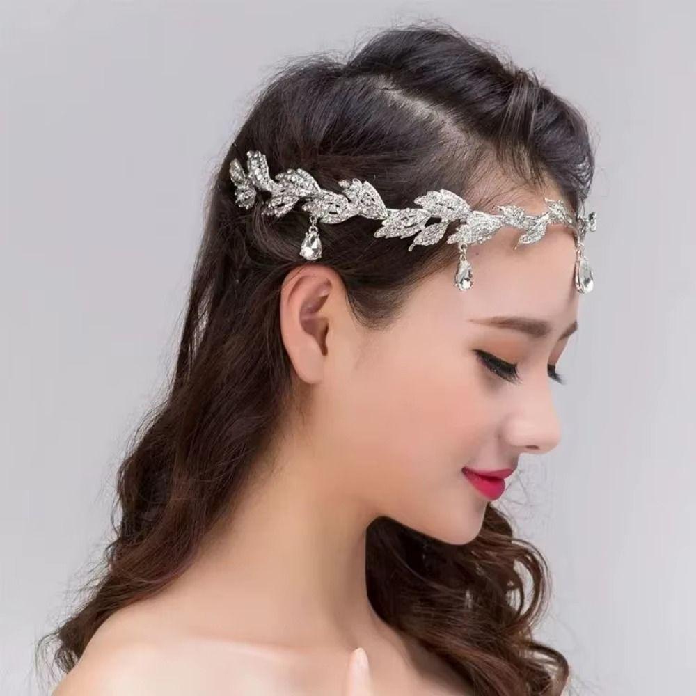 Leaves Shape Forehead Chain Rhinestone Bride Tiara  Wedding  Forehead Ornaments
