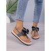 Damensandalen Sommer Neu Fischgrätenmuster Damensandalen Hanfseil Sohle Zehentrenner Mode Trend Schleifensandalen