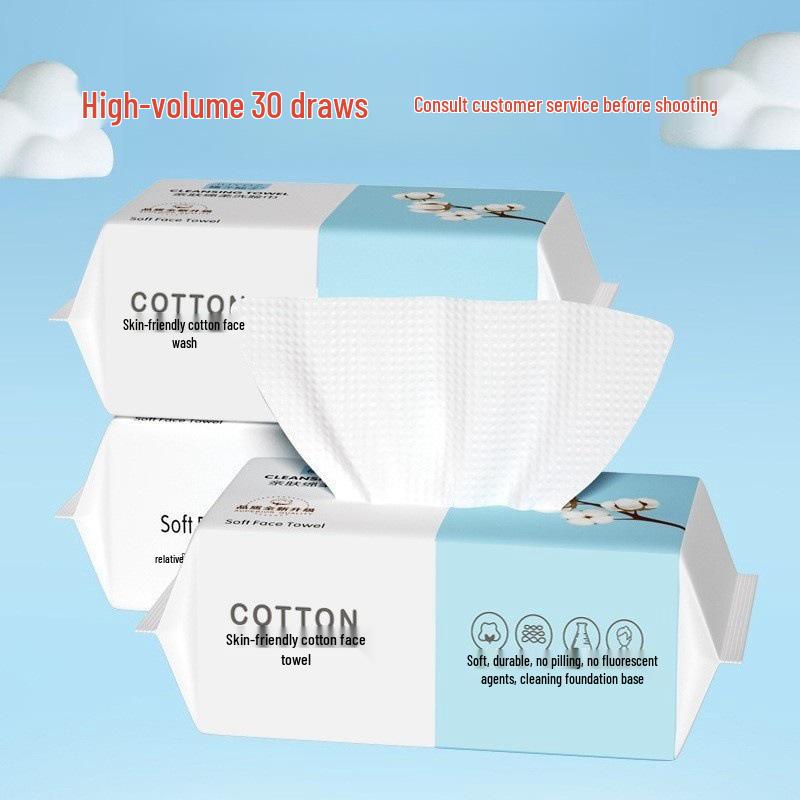 Pure Cotton Disposable Facial Cleansing Wipes - Soft, Thick, Pull-Type, Enlarged Size for Baby Face