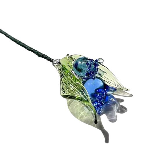 Floare de sticlă lucrată manual cu tulpină de sârmă, glazură colorată suflată manual, mini figurine florale, decorațiune, ornament pentru vază de flori de masă pentru casă, sufragerie, birou