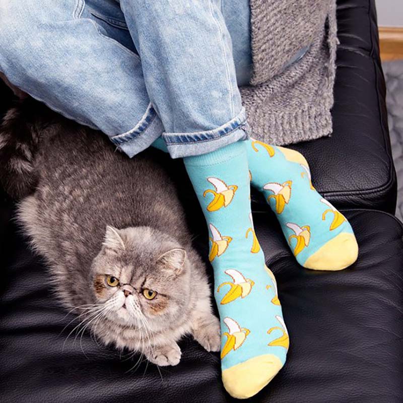 1 Pair of  Fun Men Socks Casual Cartoon Fruit Banana Flamingo Lemon Egg Sloth Pizza Happy Harajuku Skateboard Socks