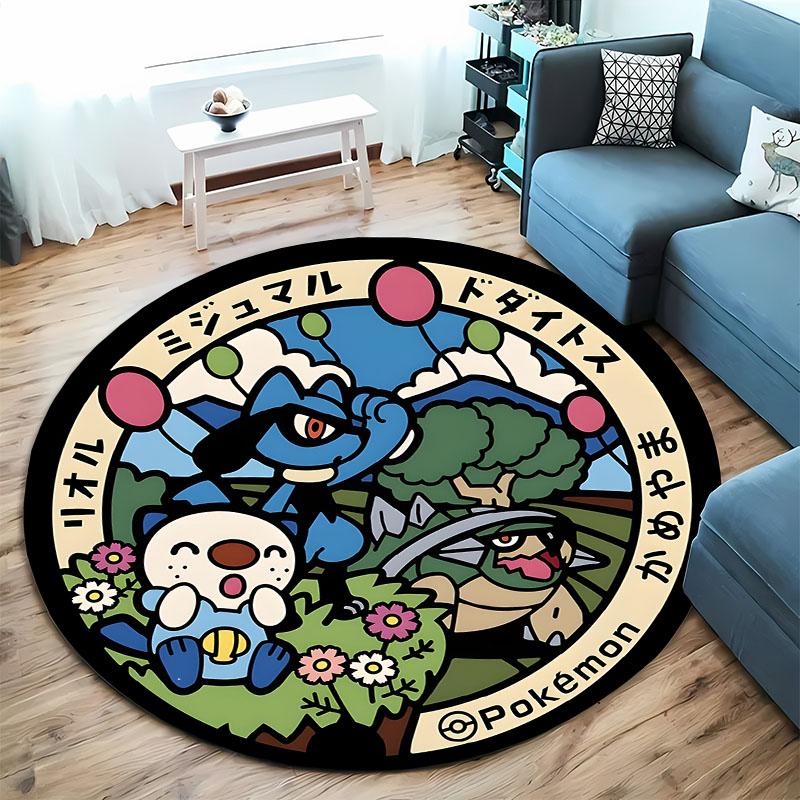 Pokemon Classic Character Collection Print Round Carpet Bedroom Living Room Mat Sofa Home Room Decor Rug Gift for Family Friends