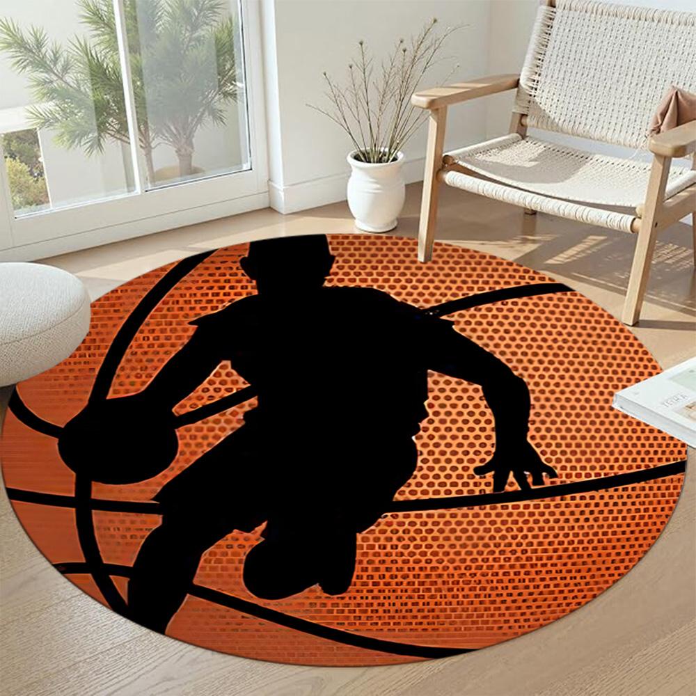 Basketball Runde Bodenmatte Design für Balkon Spielzimmer Wohnheim Eingangsbereich Rutschfeste Runde Teppich Anime Büro Dekoration