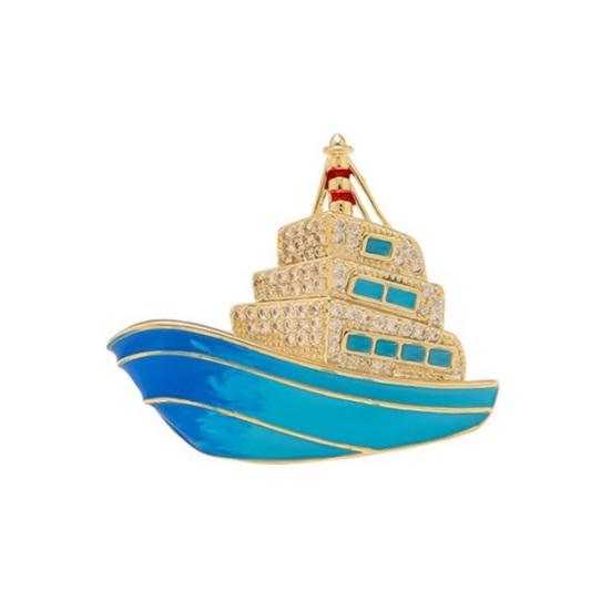 Брошь Высокий блеск Инкрустация стразами Сверкающий дизайн круизного лайнера Лацканный пин Нескользящая застежка