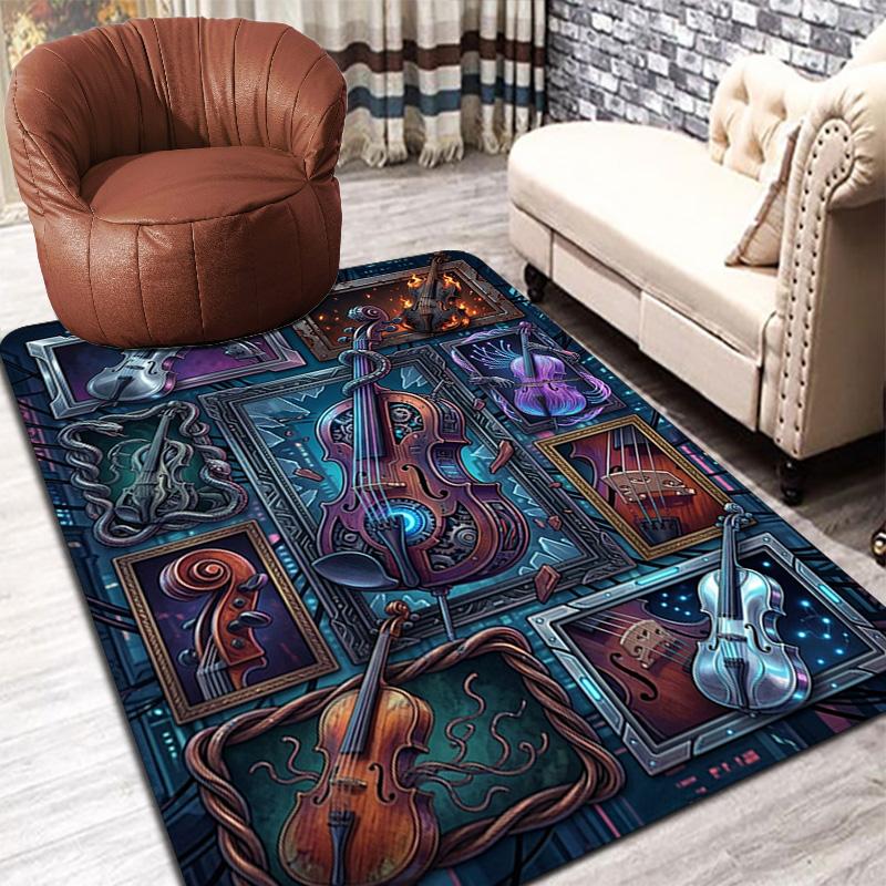 Steampunk Violin Variations Pattern Rug Floor Mat for Living Room or Bedroom Soft and Comfortable Carpet a Gift for Birthday and Holiday.
