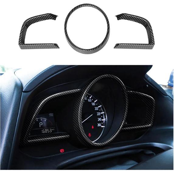Car Interior Red Carbon Fiber ABS Accessories Interior Compatible with Mazda 3 Hatchback Sedan 2014-2018 Dashboard Instrument Meter Panel Cover