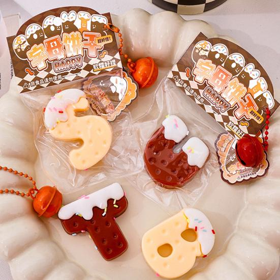 Alphabet Cookie Squeeze Toy with Bell Ball Chain Stress Relief Slow Rising Letter Cookie Sensory Fidget Toy Simulated Food Decompression Tools