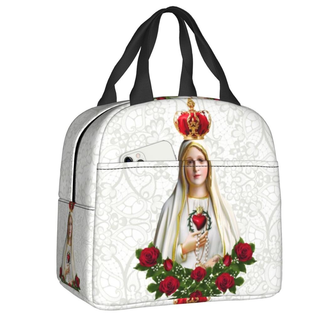 Custom Our Lady Of Perpetual Help Thermal Insulated Lunch Bags Women Catholic Virgin Mary Resuable Lunch Tote Storage Food Box