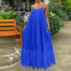 Women Fashion Casual Solid Strap Dress Pocket Loose Backless Big Swing Dress