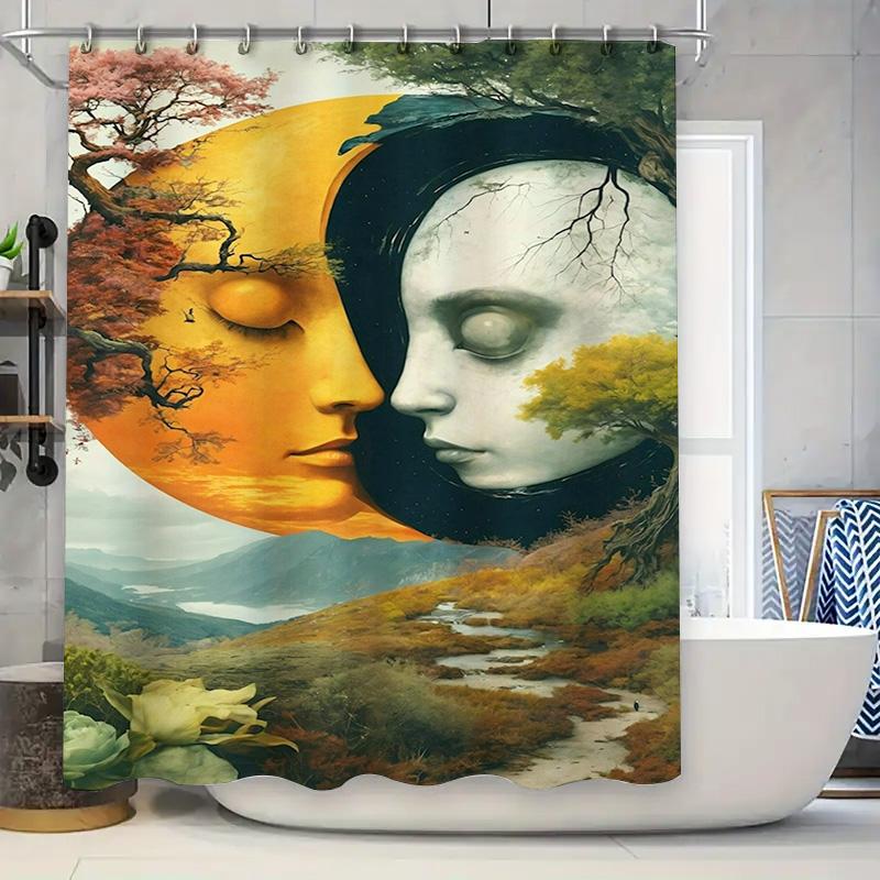 Surreal Dual Faces Landscape Shower Curtain - Waterproof, Mildew-Resistant, Machine Washable For Unique Bathroom Decor