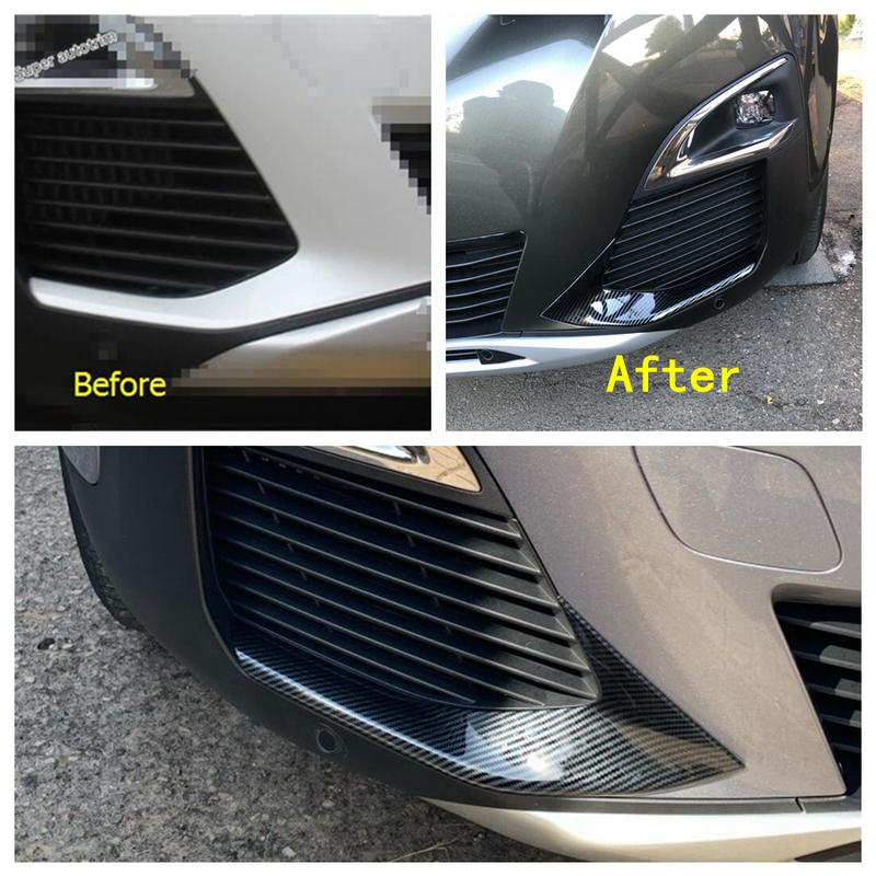 Chrome / Carbon Fiber Look Front Fog Lights Lamps Eyebrow Strip Cover Trim For Peugeot 3008 5008 GT 2017 - Car Accessories