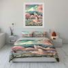 Cherry Blossom Geisha with Mount Fuji Scene Print Bedding Set Duvet Cover Pillowcases (1* Duvet Cover 2* Pillowcases Do Not Include Comforter)