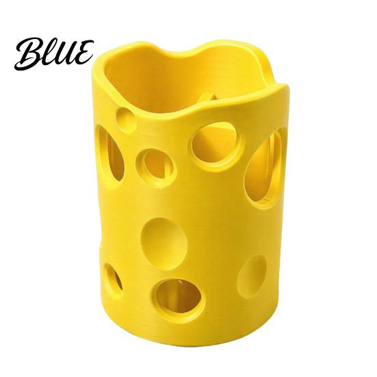 Yellow Cheese Pen Organizer 3D Printed Holder, Large Capacity Desktop with Smooth Edges Multi Compartment Holder And Removable Dividers, Stationery