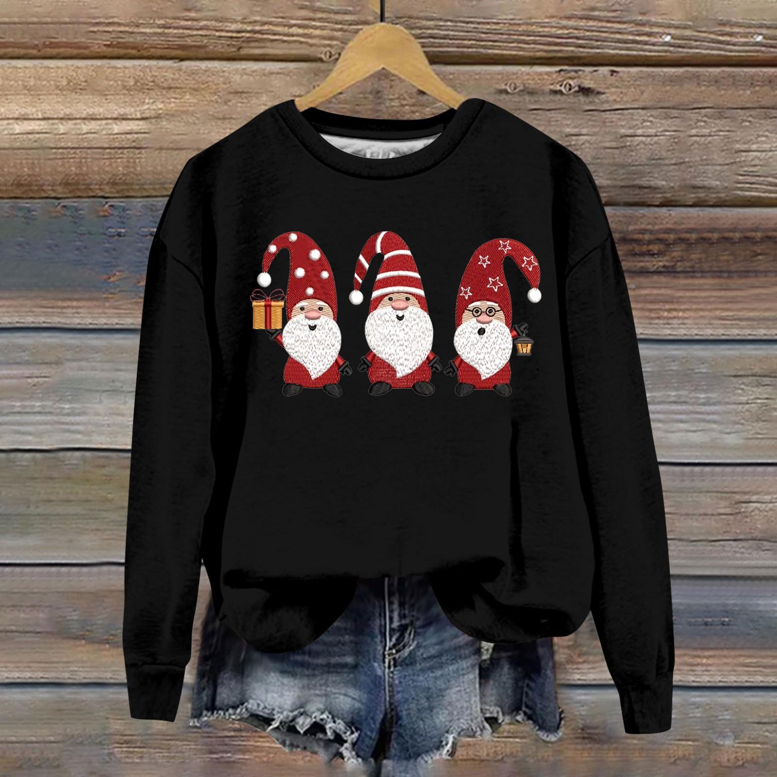 

Женская модная рождественская свободная толстовка с длинным рукавом и круглым вырезом с мелким принтом L чёрный