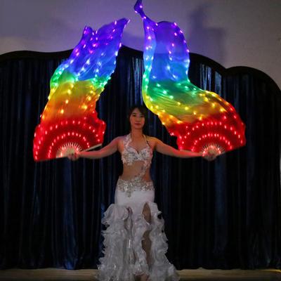 Abanicos de Mano LED Arcoíris para Danza del Vientre Velos Plegables Disfraz de Baile