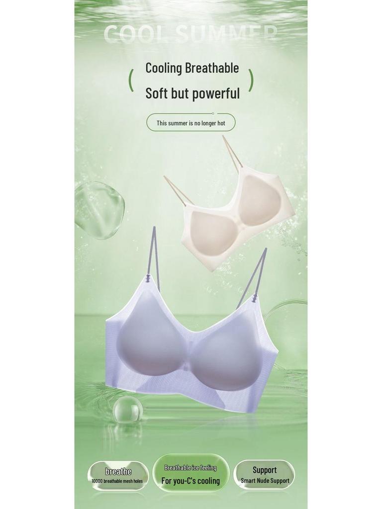 Women's Seamless Push-Up Strappy Bandeau Vest - Super Thin, Breathable Cooling Bra for Small Chests