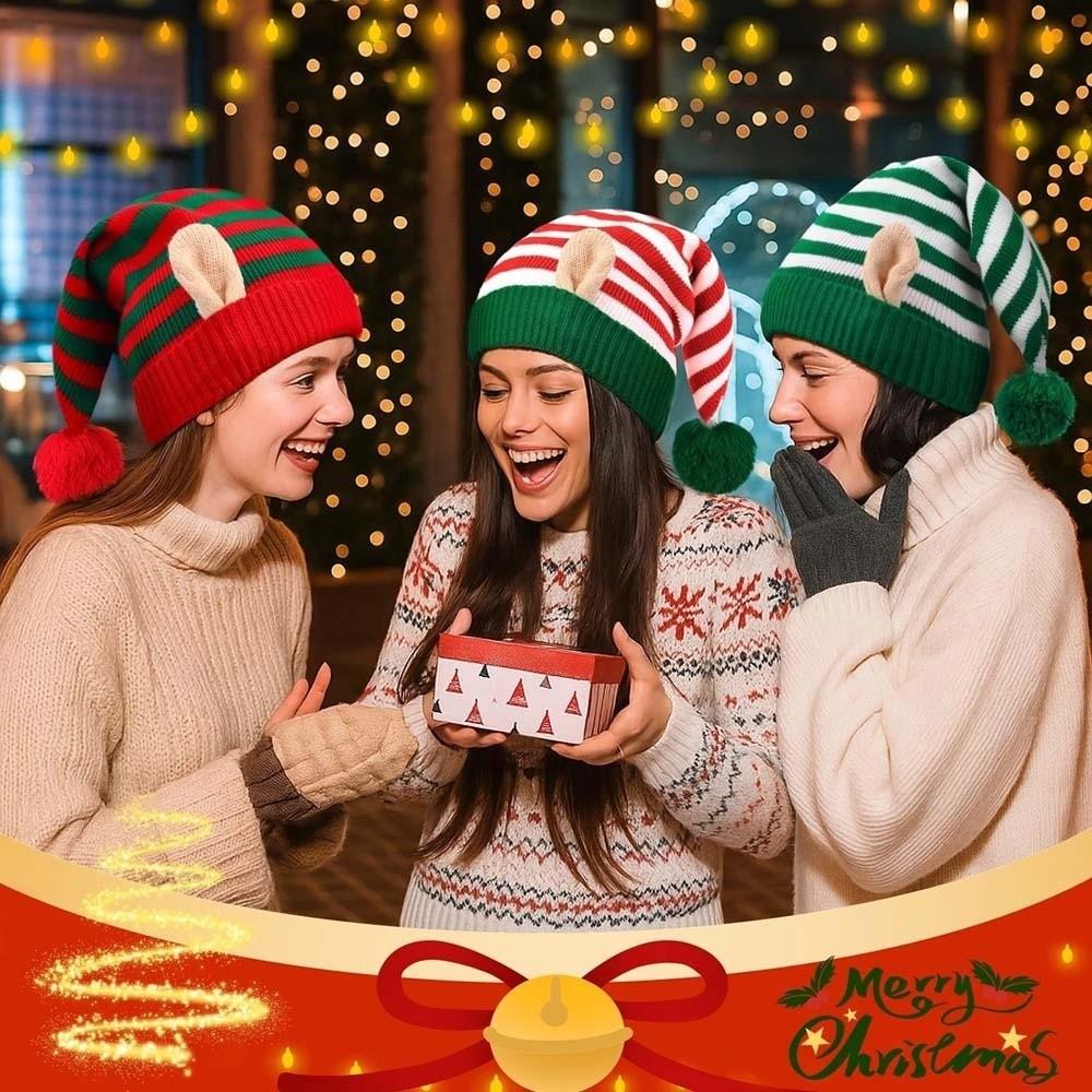 Knitted Christmas Beanie Warm Pointed Pom Bonnet Xmas Costume Headpiece Elf Knit Hat Carnival