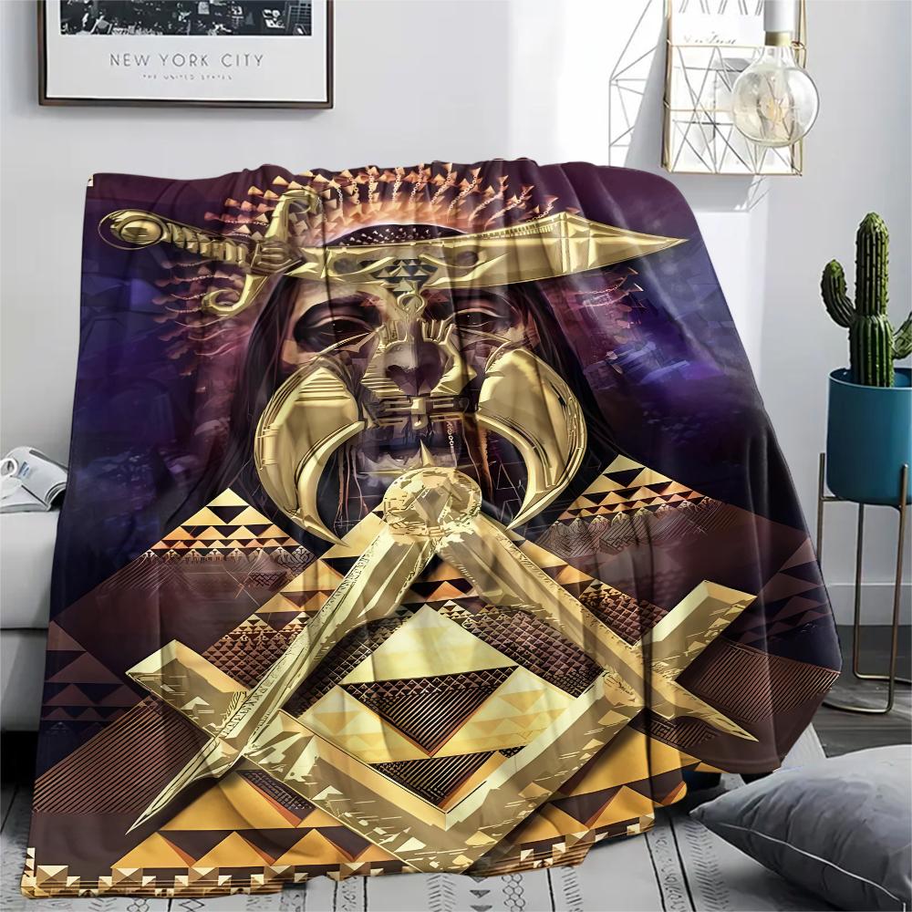 1Pc Masonic Freemason Print Flannel Blanket, High Quality Comfortable for All Seasons, Home Decor, Warmth and Comfort, Perfect for Christmas Gifts