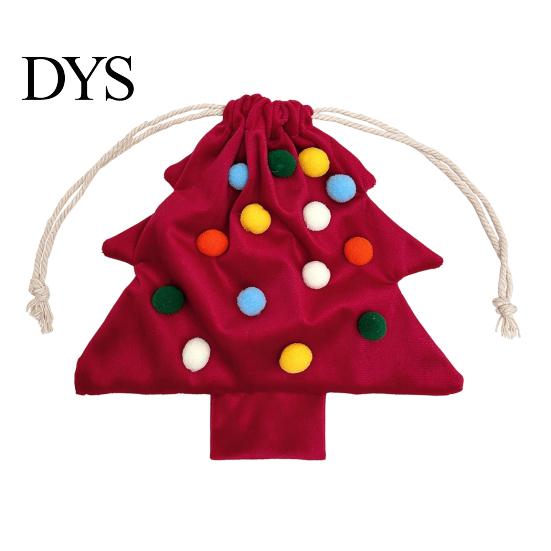 Soft Fabric Party Favors Christmas Tree Drawstring Gift Bag, Plush Pom Bell Hanging Cute Fur Ball Ornaments Ornament, Reusable Candy Pouch Decor