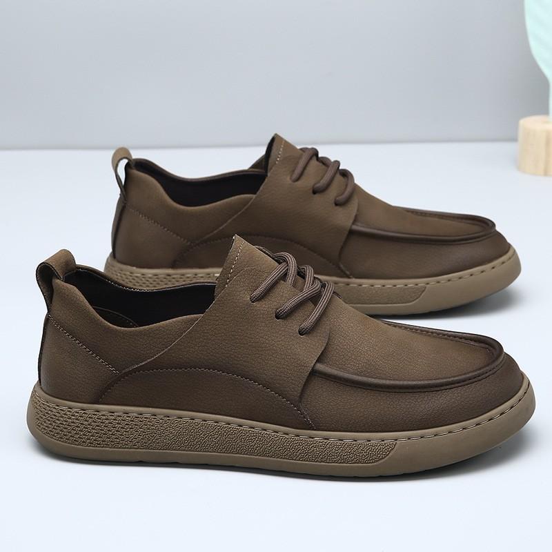 Mens Genuine Leather Casual Shoes Round Toe Low Heel Breathable Slip Resistant Fashion Dress
