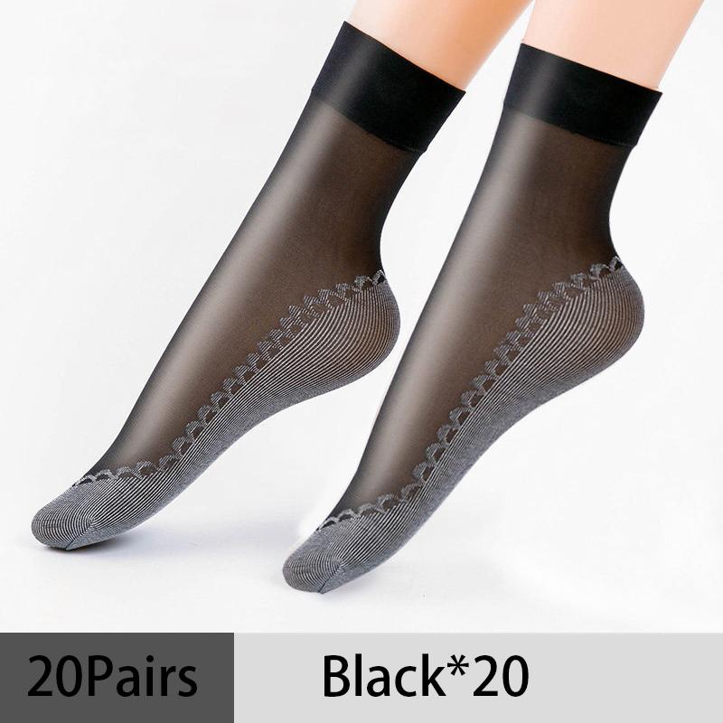 10/20 Pairs Short Socks Women Ultrathin Elastic Lace Transparent Sock Woman Summer Breathable Non-Slip Bottom Splice Cotton Sock