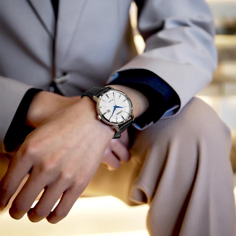 Citizen Men's Eco-Drive Date White Dial Leather Strap Watch