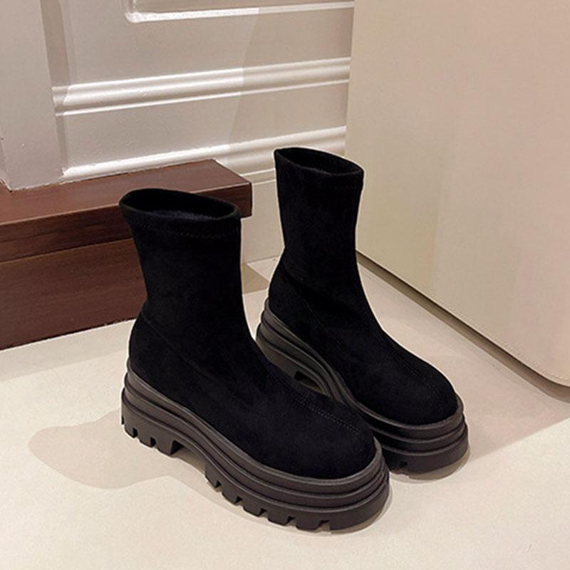 Comemore Thick Bottom Short Boots Women Autumn Winter Shoes Vintage Platform Slip On Suede Solid Ankle Boots for Women