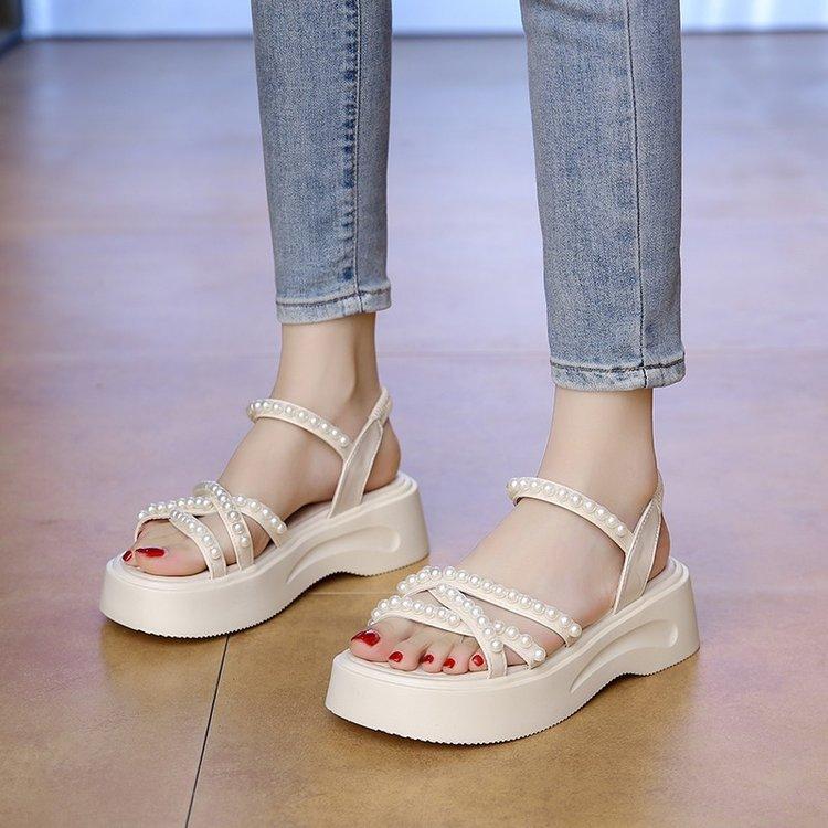 Sandals girl 2025 new summer fairy style platform Roman shoes girl Korean version versatile one-word with beach sandals