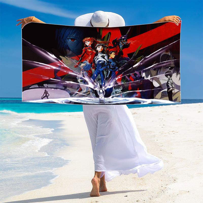 Neon Genesis Print Beach Towel, Large Soft Quick Dry Towel for Beach Camping Swimming