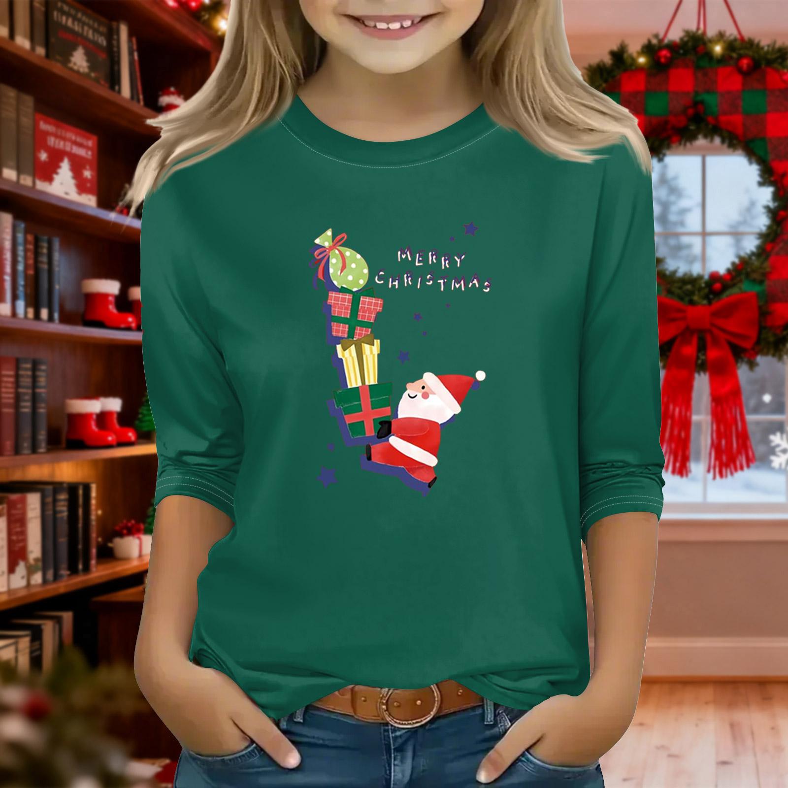 

Принти Футболки Для Дівчат-Підлітків З Круглим Вирізом та Рукавами 3/4 Модні Топи Футболки для Комплекту 120 зелений