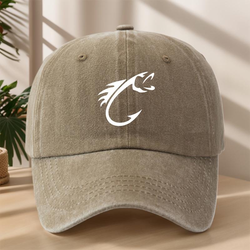 MAKEFGE Vintage Washed Soft Breathable Fishing Cap with Fish Hook  Trout Print Outdoor Camping Hat Suitable for Fishing