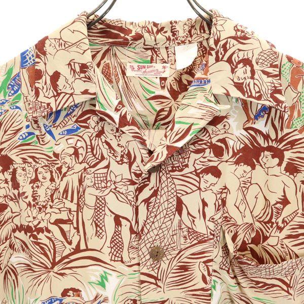 SUN SURF Overall Handle Short Sleeve Aloha Shirt Beige Men's Used
