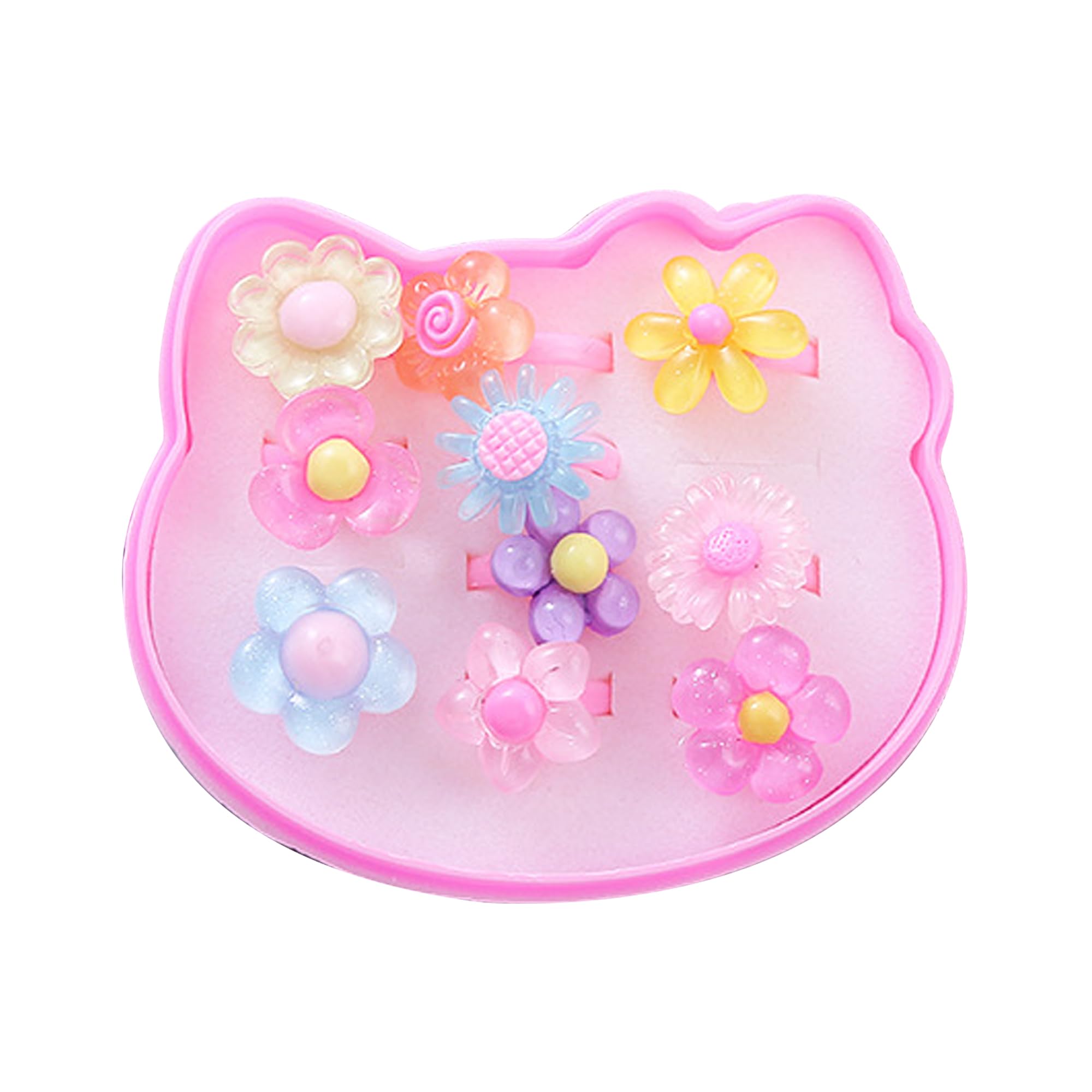 [AAGWW] Набор из 10 детских колец, Игровой набор колец для девочек, Милые украшения, Подарок на день рождения, Мода (Содержание продукта: 10 колец с дизайном кошек в прозрачной подарочной коробке)