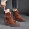 Johnature Winter Plüsch Warme Baumwollstiefel Echtes Leder Runde Zehen Dickbesohlte Kurze Damenstiefel