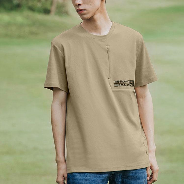 Timberland Hidden Pocket Solid Color Round Neck Short Sleeve T-Shirt Men Tops Light-Earth A2DMU-269