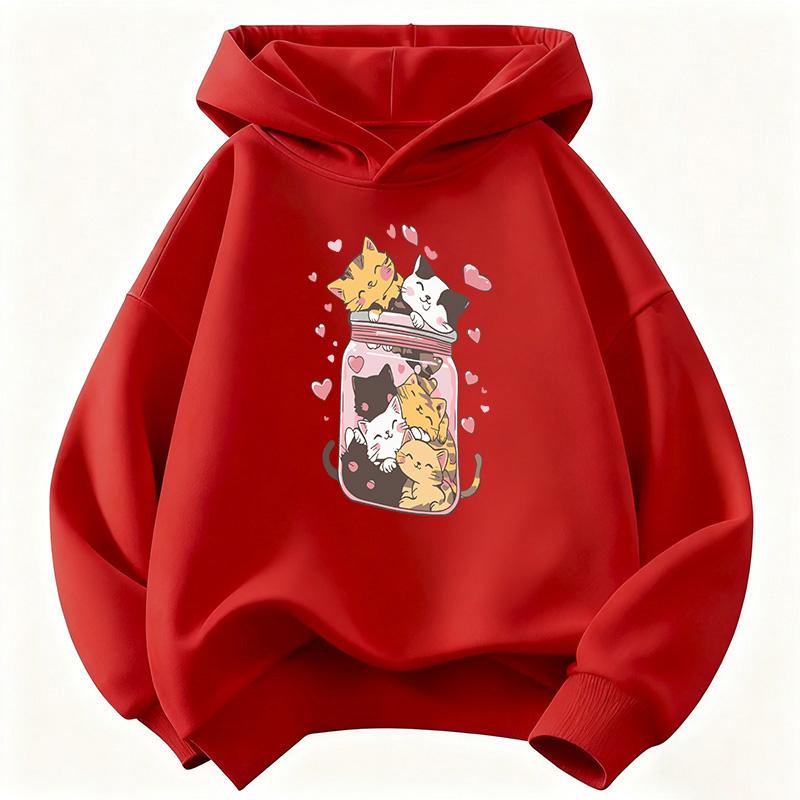 Happy Cat Lover Design Y2k Hooded Kids Children's Sweatshirt Cute Hoody for Boys Girls Autumn Winter Casual Hoodies