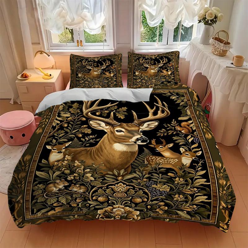 Deer Family Nature Print 3Pcs Bedding Setduvet Cover With 2 Bedropillowcase Home Birthday Gift