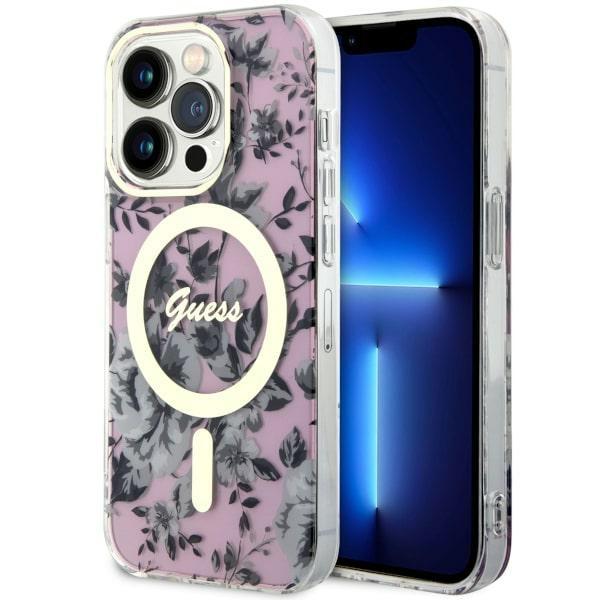 Etui do iPhone 14 Pro Max Guess Flower MagSafe Różowe