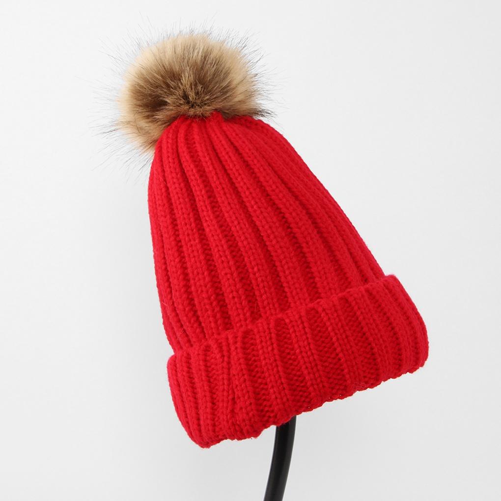 Winter Pom Pom Hat / Red Knit Hat