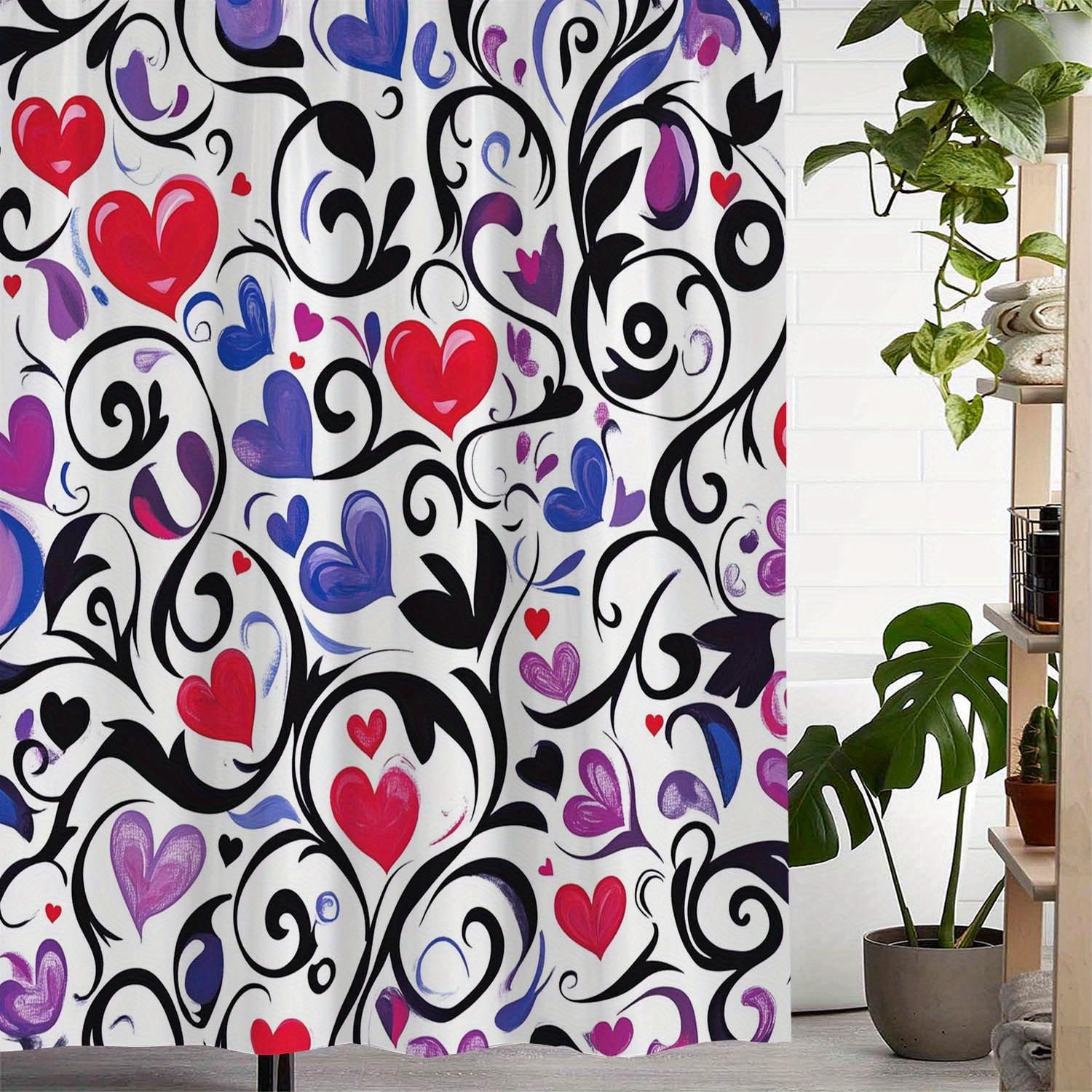 

Open Romantic Valentine S Day Creative Love Print Shower Curtain With 12 Hooks Curtain For Windows W60H190(CM)-1 Pcs