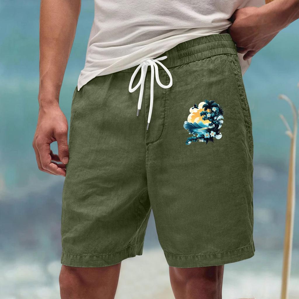 Men's Casual Drawstring Waist Shorts with Artistic Print Comfortable Lightweight Quick Dry Summer Beachwear