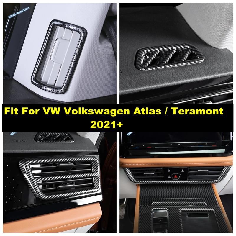 Carbon Fiber Look Car Dashboard Air AC Outlet Vent Decor Cover Trim ABS Accessories For VW Volkswagen Atlas / Teramont