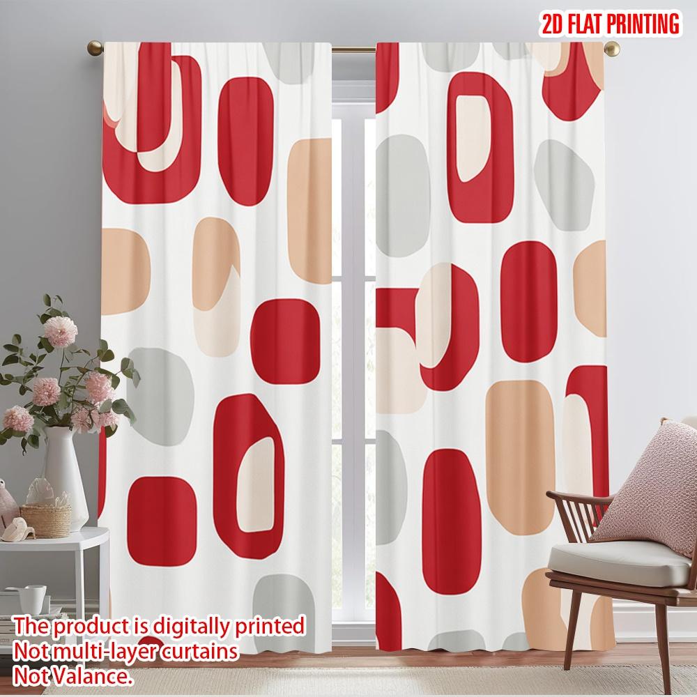 2pcs,2D plane printing Creative Curtains Retro Geometric Ovals Polyester Easy Install (without rod) Art Deco Festive Perfect for